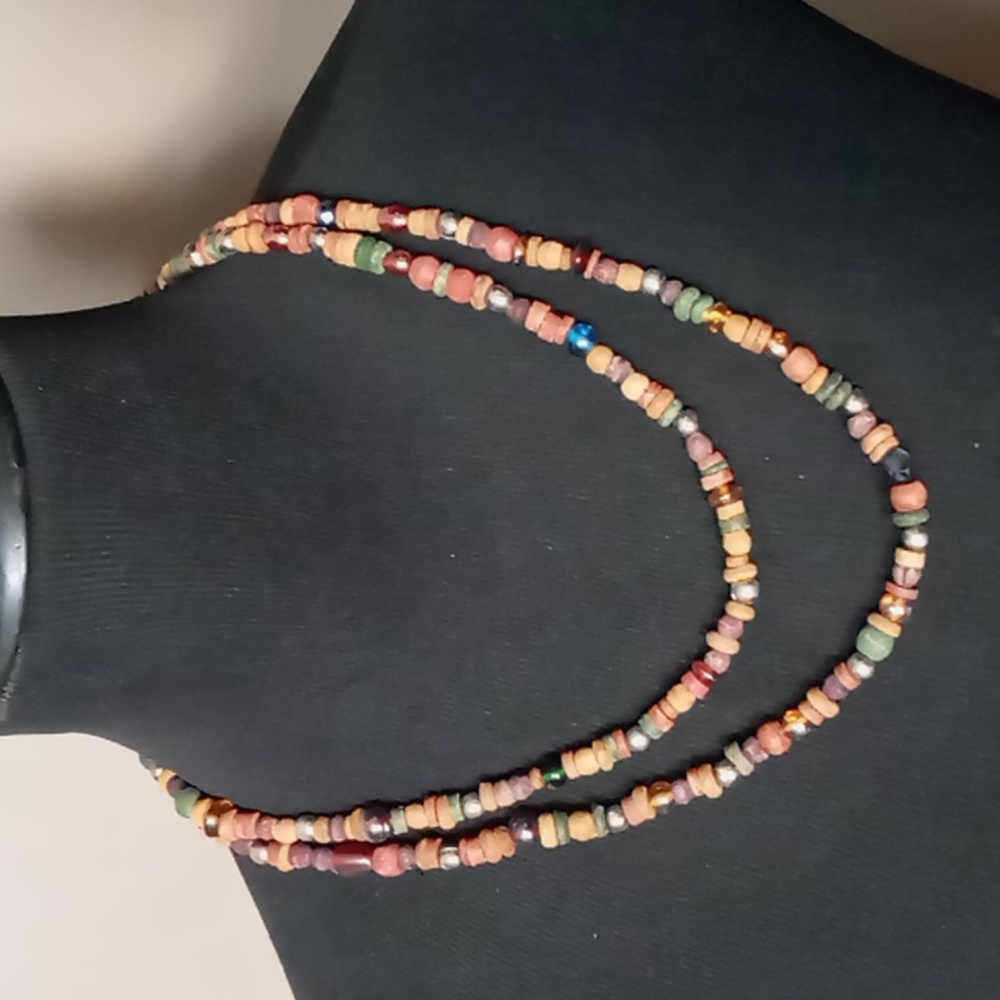 Bead, Wood and Cork. Long Necklace